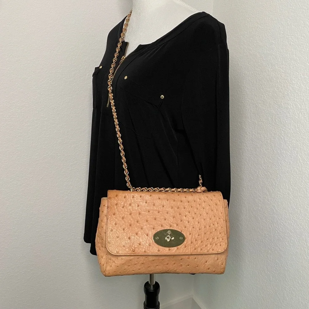 Mulberry Lily Medium Exotic Ostrich Leather Chain Crossbody‎ Shoulder Bag Rare!